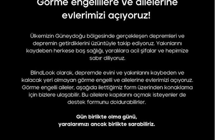 BlindLook görme engelli depremzedeler için kampanya başlattı