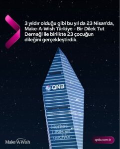 QNB Türkiye’den Dünya Dilek Günü’nde anlamlı farkındalık: Kristal Kule maviye büründü